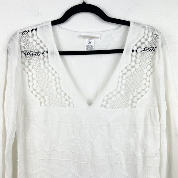 LA BLANCA White Embroidered and Lace V-Neck Swim Cover Up Tunic, Size XS - Picture 5 of 8